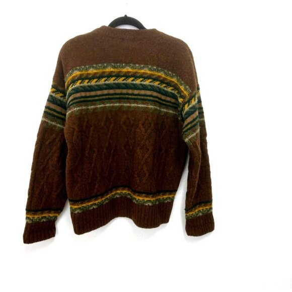 VTG 90s Structure Brown 100%Wool Cable Knit Sweater Size S Cosby Dad Fisherman - Picture 2 of 9